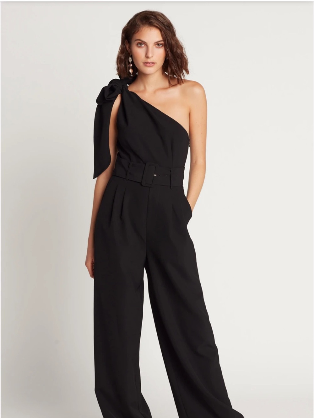 Asymmetric One-Shoulder Black Jumpsuit with Belt